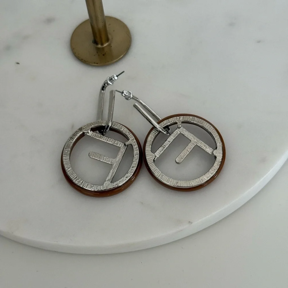New Brown and Silver Hoop Earrings